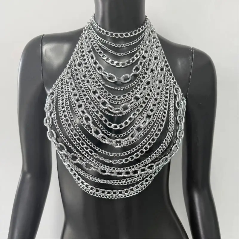 Body Chain White Pearl Suspender Silver Chain Top Metal Layered pearl