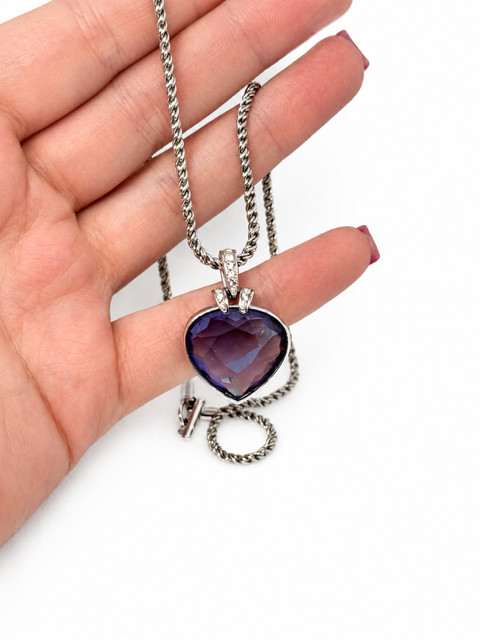 Swarovski Oceanic Heart Pendant Neclase Purple Blue Tanzanite Crystal Signed