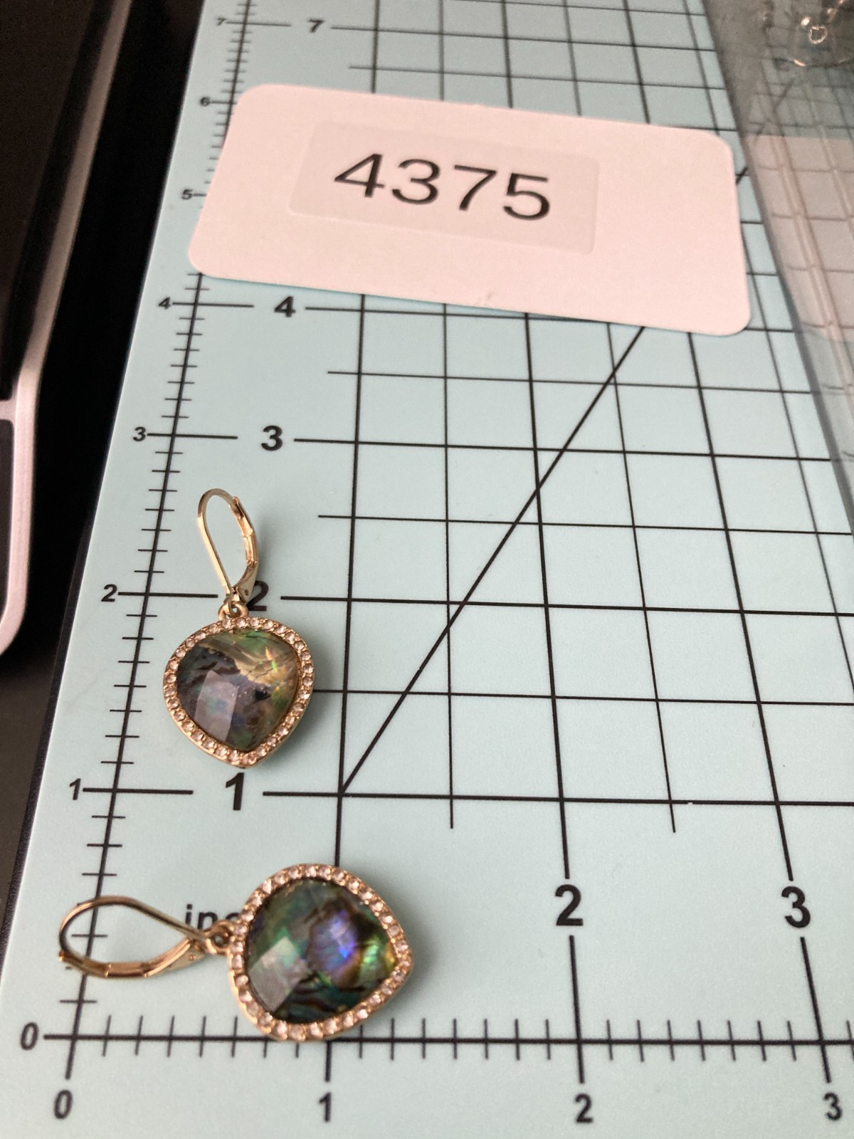 Faux Opal Pear Drop Dangle Earrings Gold Tone Iridescent Rhinestone Romantic