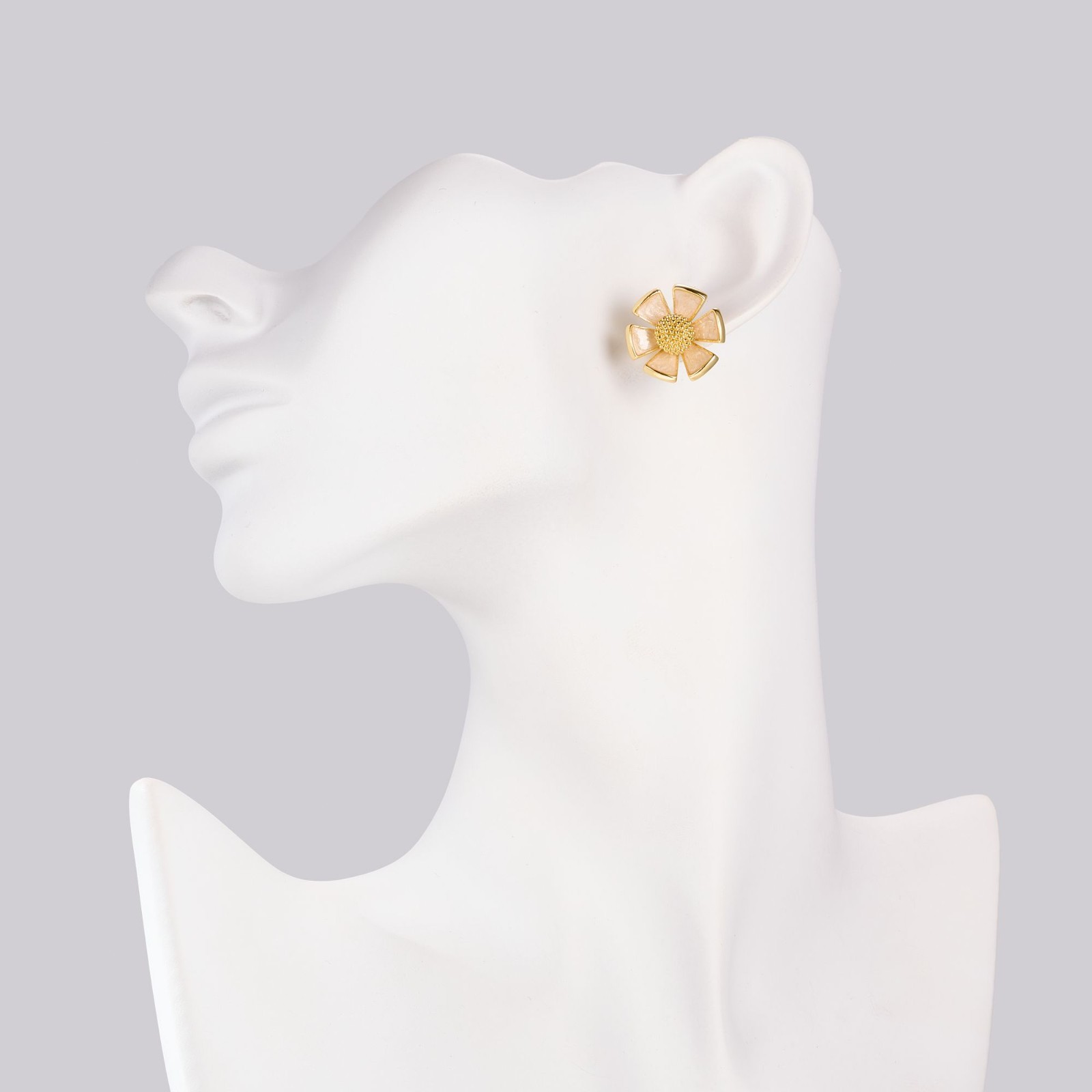 Alicia Bonnie White Enamel Flower Stud Earrings Gold Statement Floral Stud