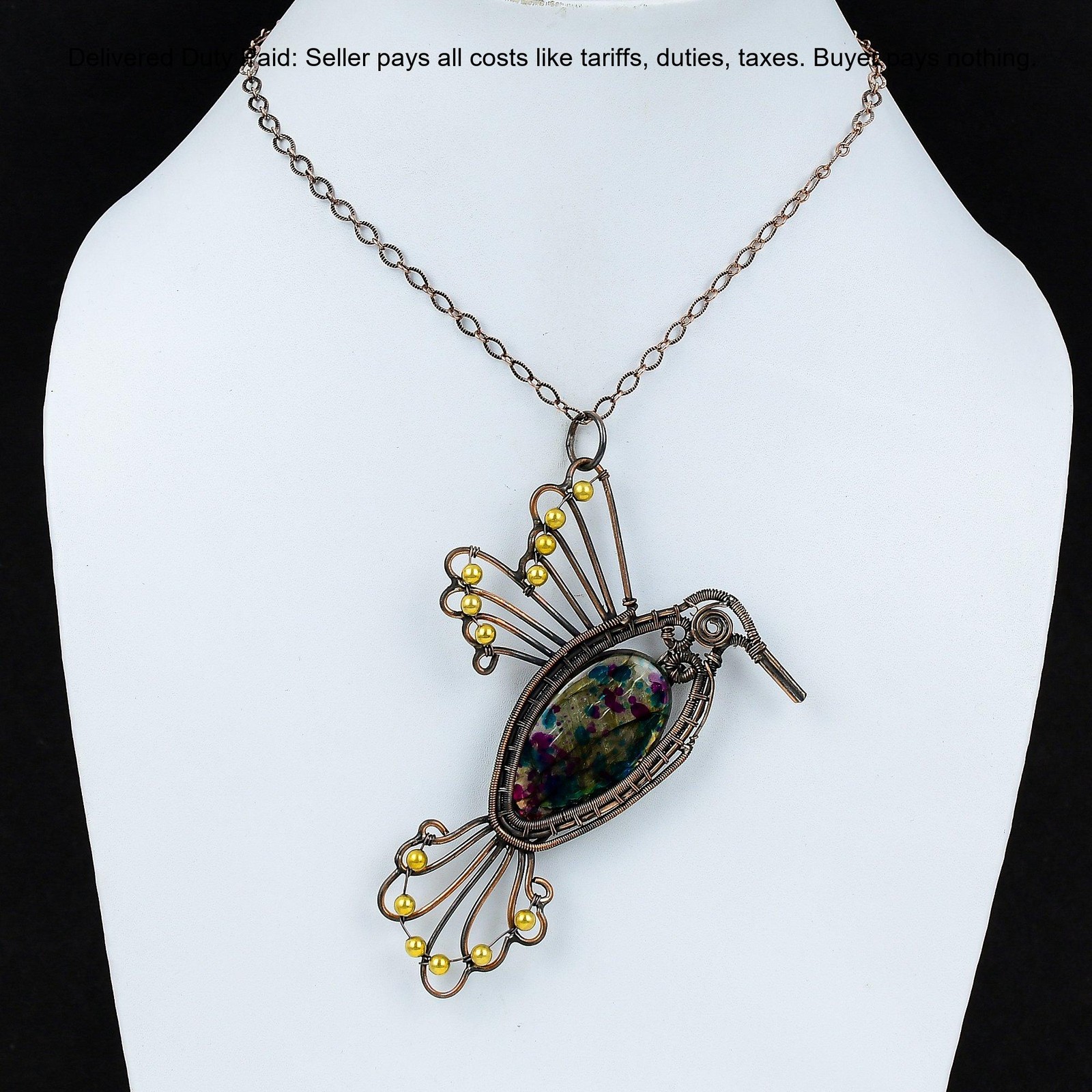 Natural Multi Fire Labradorite Copper Christmas Handmade Bird Daughter Pendant