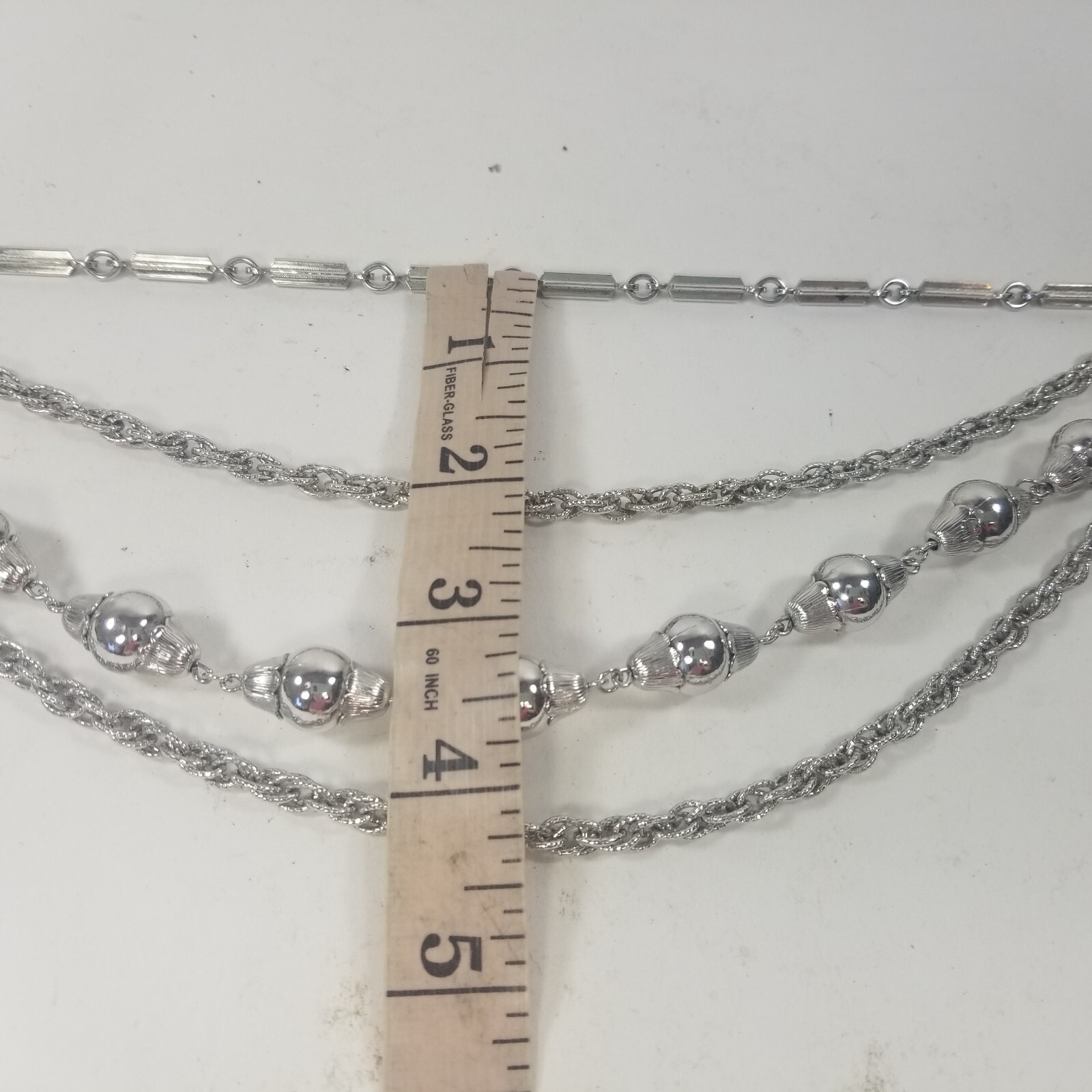 Wheat Spiga Rope Chain Bar Link Silver Tone Multi Strand Necklace Choker 17″
