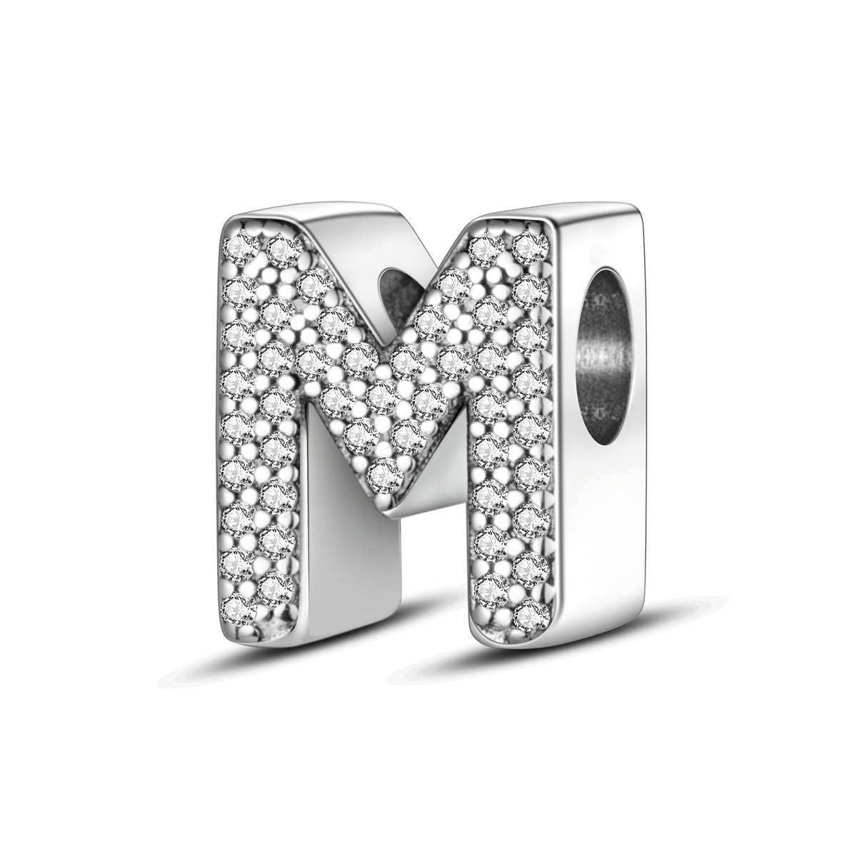 MULA Original Letter M Charm Clear AAA CZ Fit Women Bracelet 925 Sterling Silver