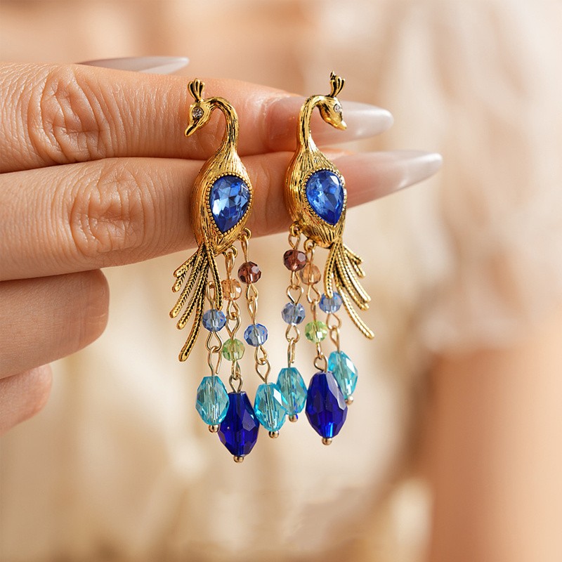 1Pair Peacock Tassel Dangle Earrings Multicolor Drop Earrings Luxury Jewelry