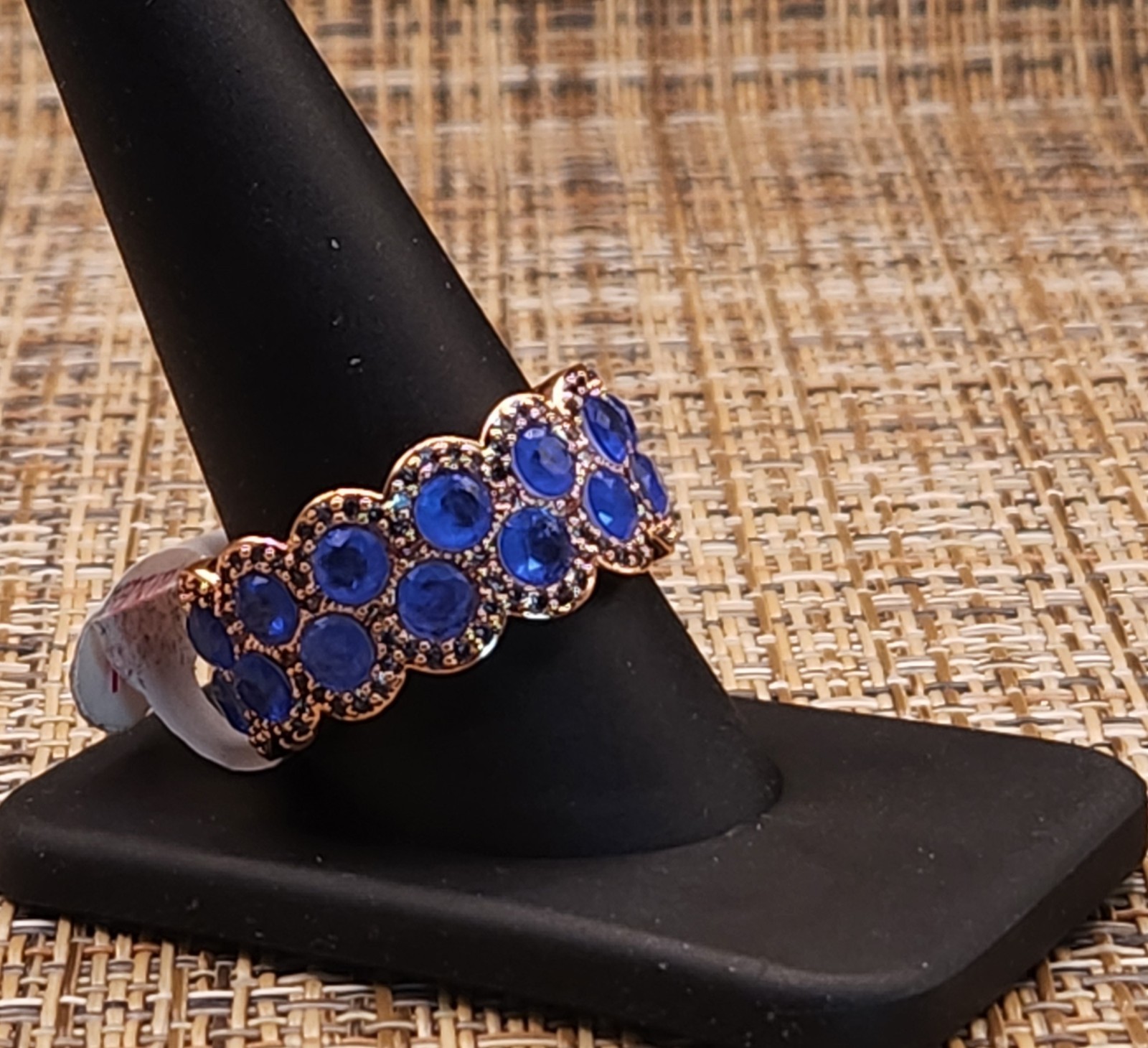 Bomb Party Rose Gold Tone Blue Sapphire-Style CZ Wide Band Ring – Size 11 NWOT