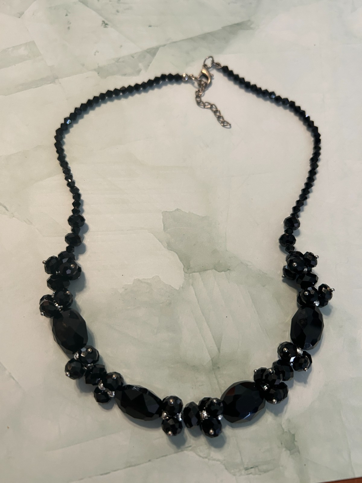 Vintage Good Quality Black Glass Faceted Beads Statement Necklace 20″ +