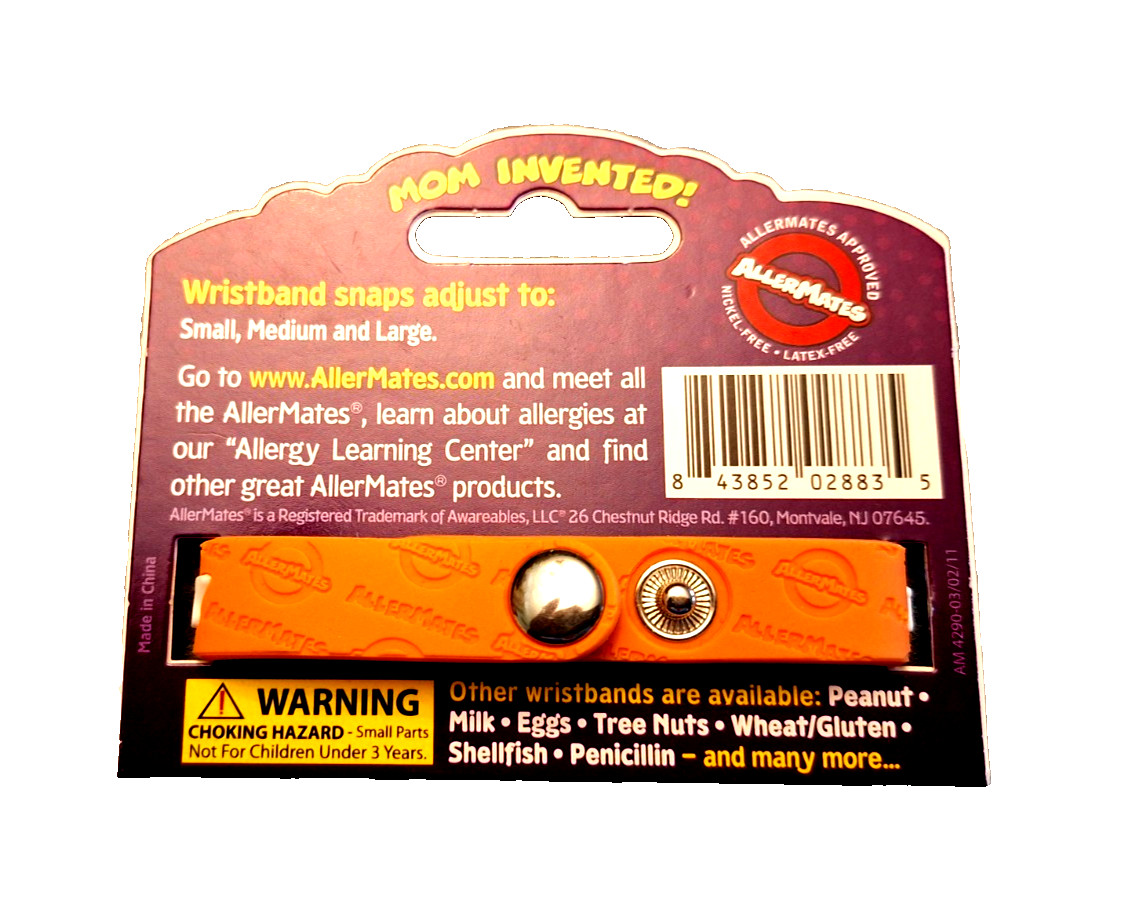 Allermates Peanut Allergy Bracelet Kids Medical Alert Wristband NWT school camp