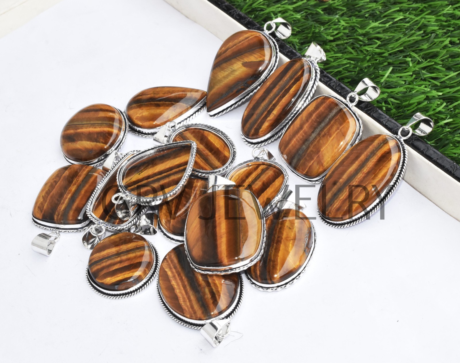 1-1000 Pcs Tiger Eye Gemstone Handmade Pendant Lot Bulk: 925 Silver Plated WH-2