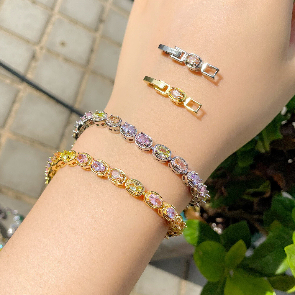 Candy Rainbow Color Amethyst Citrine Topaz Gems Silver Women Charm Bracelets