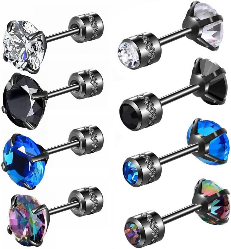4 Pairs Titanium Screw Back Surgical Stainless Steel Earrings for Women Men,Rain