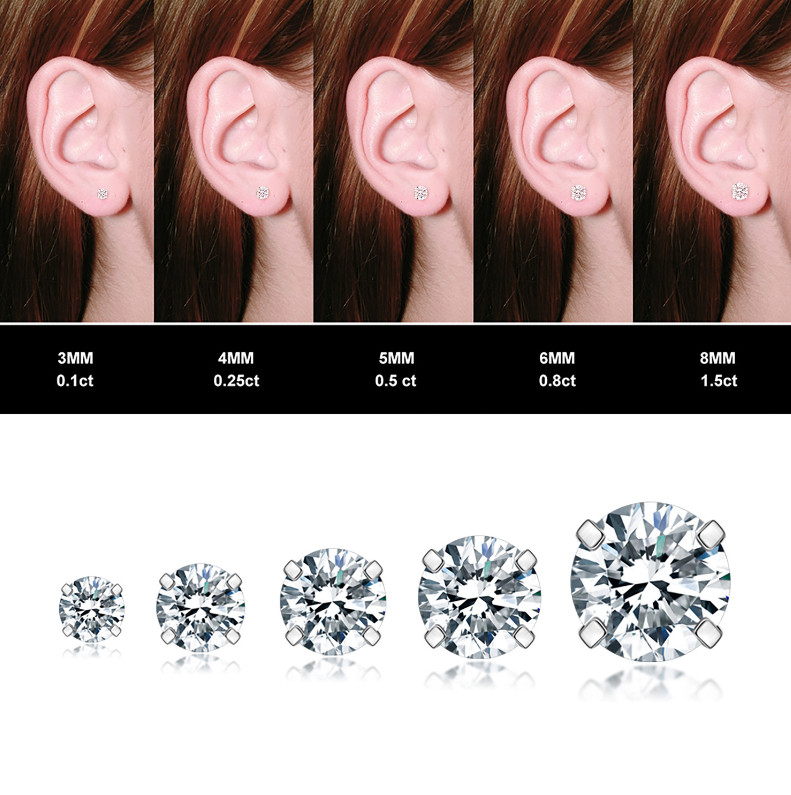 2Pcs Silver Gold Stainless Steel Round CZ Screw Back Stud Earrings for Women Men