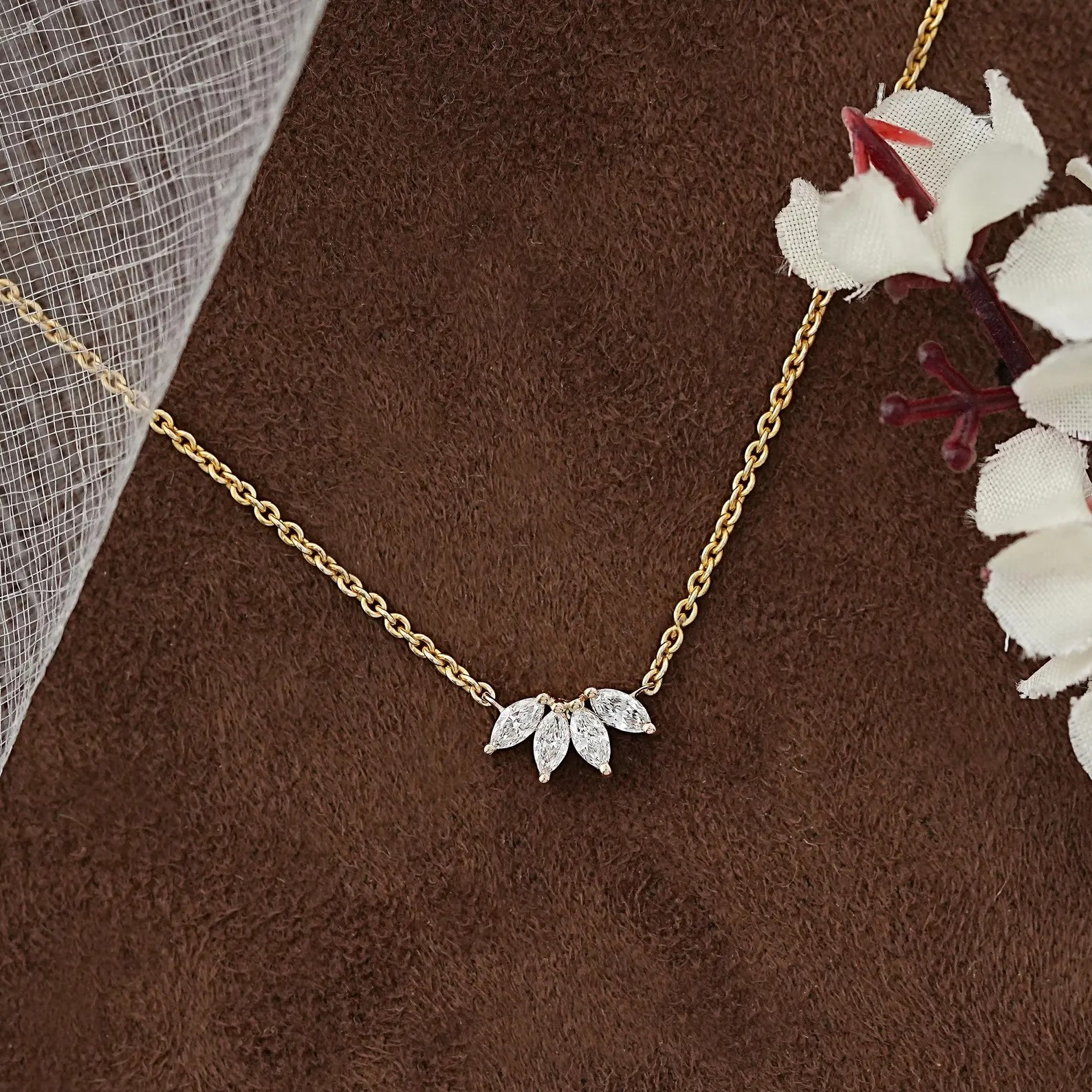1.00 Ct Marquise EF VS Lab Grown Diamond Cluster Set Necklace in 14K Yellow Gold
