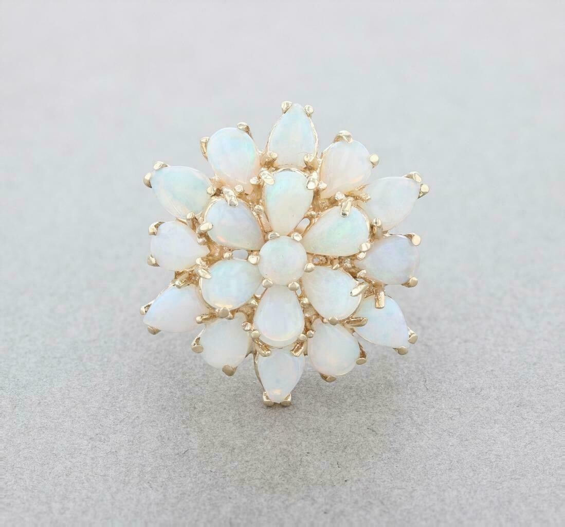 2Ct Pear Cut Simulated Opal Halo Women’s Ring 14k Yellow Gold Plated Silver