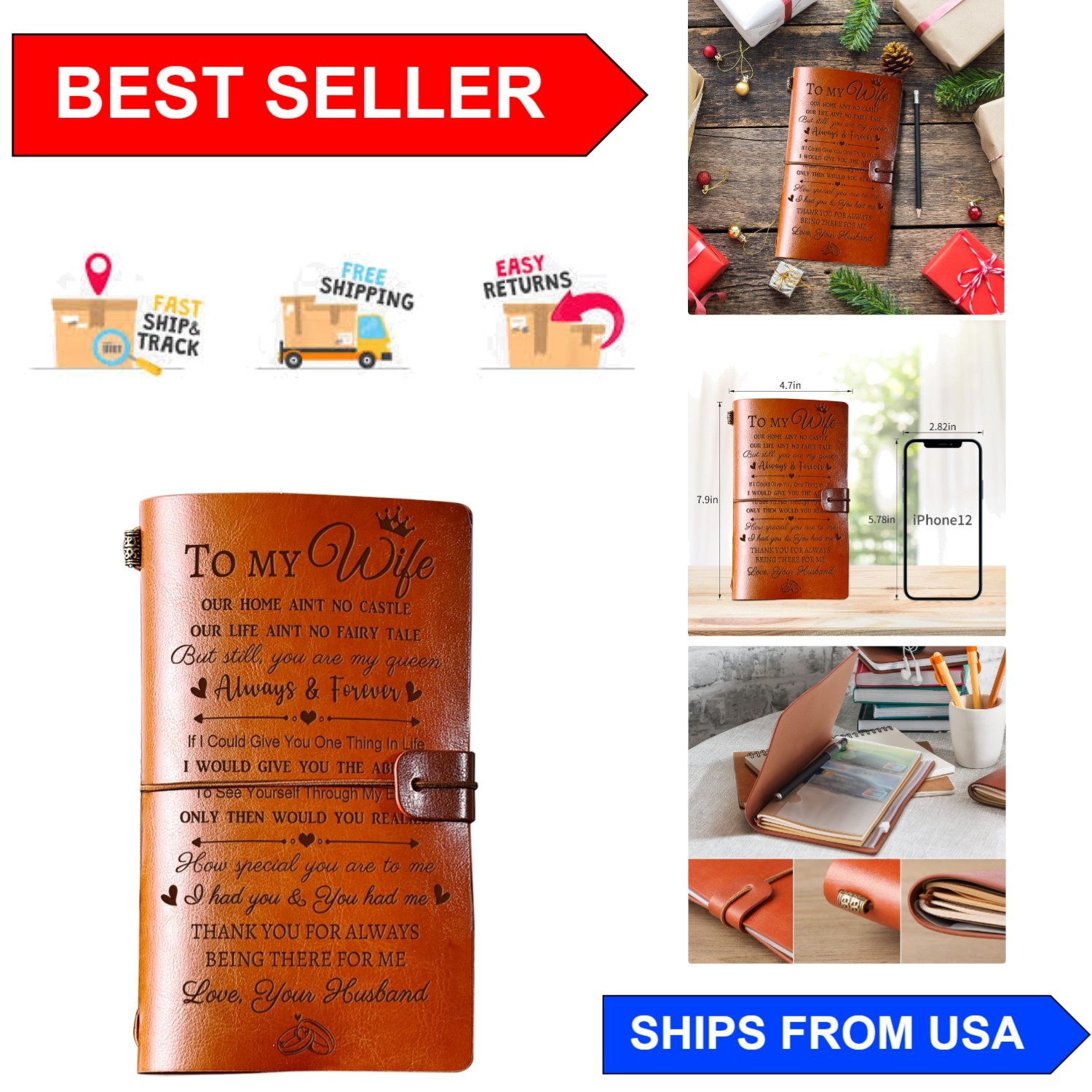 Personalized Beige Leather Journal – Thoughtful Gifts for Wives on Any Occasion