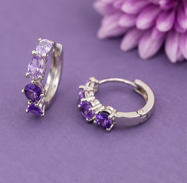 2Ct Pear Cut Simulated Amethyst Engagement Hoop Earrings 14K White Gold Plated