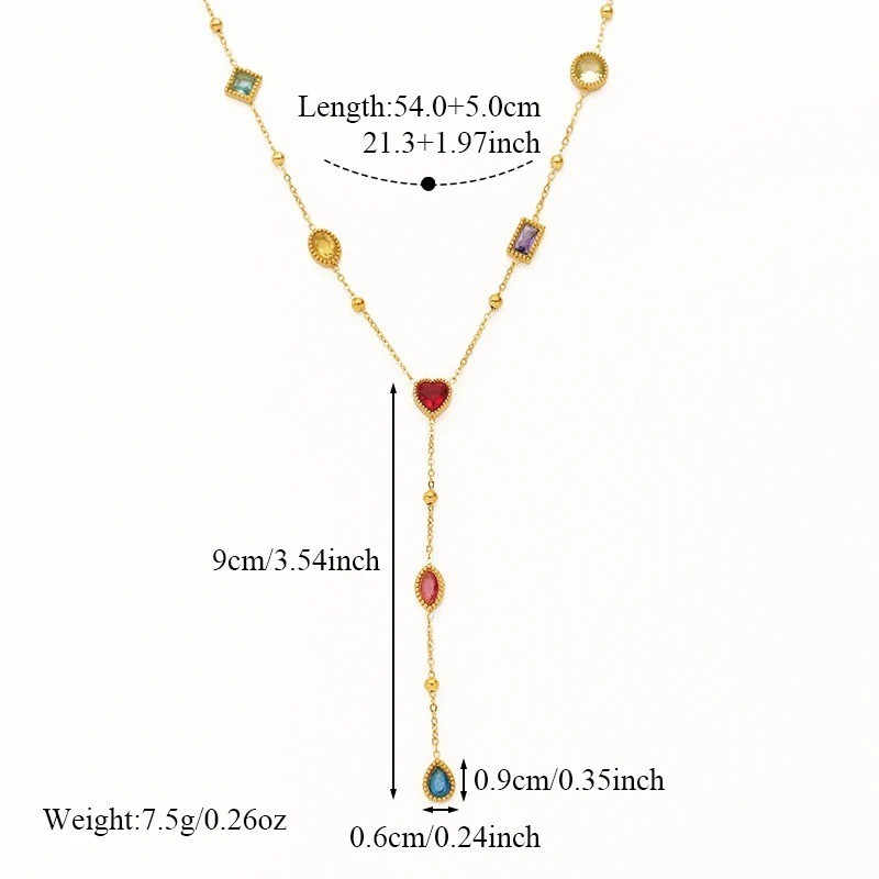 316L Stainless Steel Colored Zircon Necklace Earrings Set Luxury Sparkling Cryst
