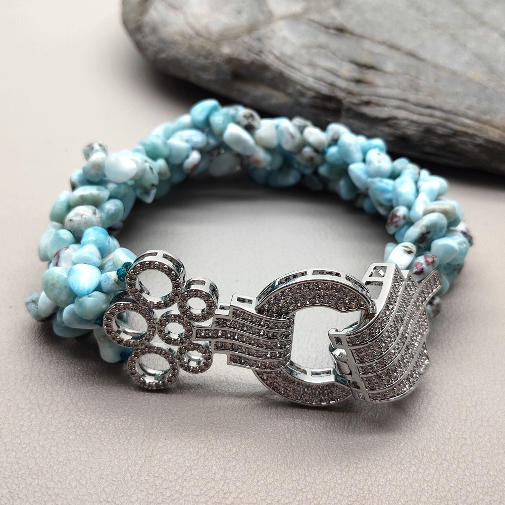 Natural Blue Larimar Gemstone Handmade Beaded Bracelet