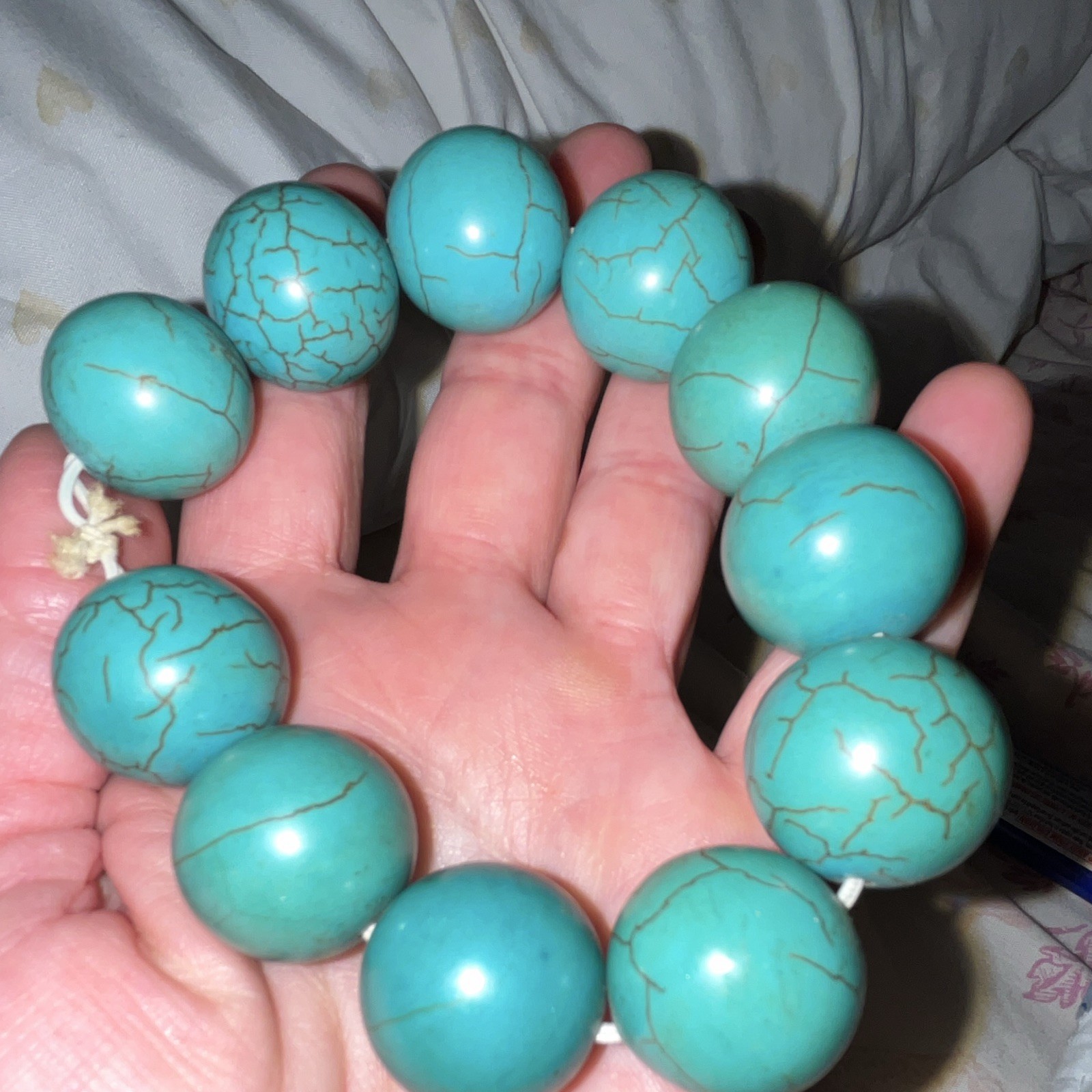 Turquoise Round Beaded Stretch Bracelet, Stone Beads, No Clasp, Sizable