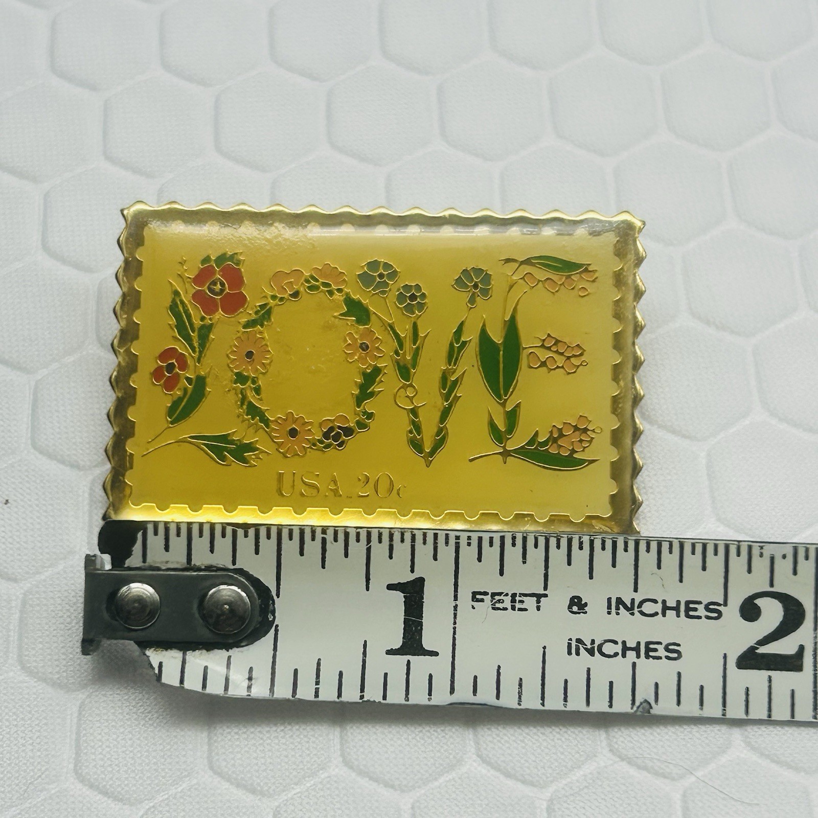 Vtg 1982 USPS Postage Stamp Pin Love Floral Gold Tone Junk Journaling Crafts