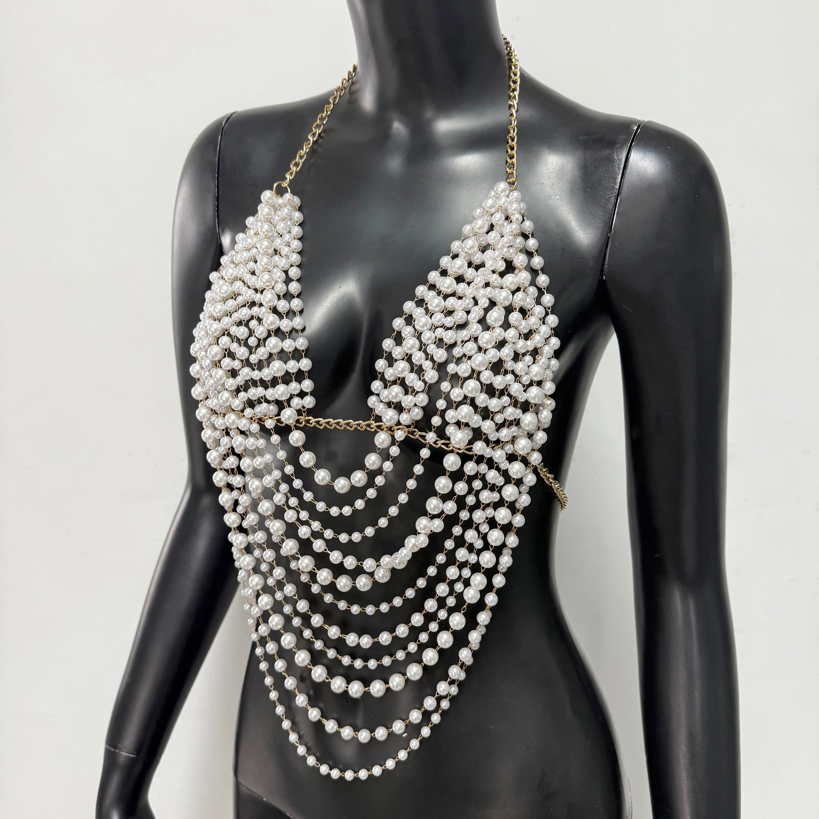 Body Chain White Pearl Suspender Silver Chain Top Metal Layered pearl