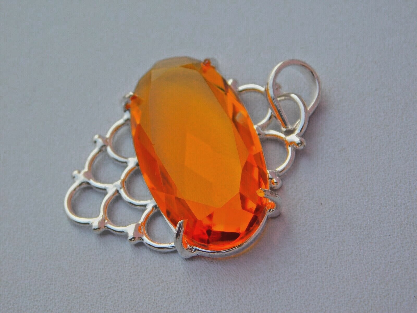Hydro Citrine Quartz Fashion Pendant Silver Overlay Brass Fashion Oval Pendant