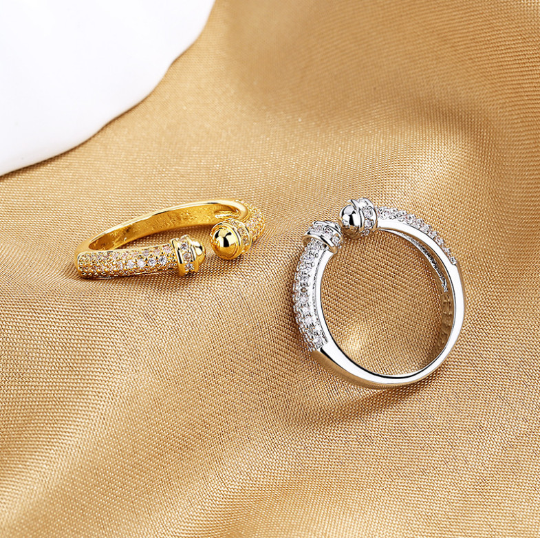 White GOLD PLATED MICROPAVE CZ WOMEN’S OPEN CUFF RING BAND GIFT Adjustable S1
