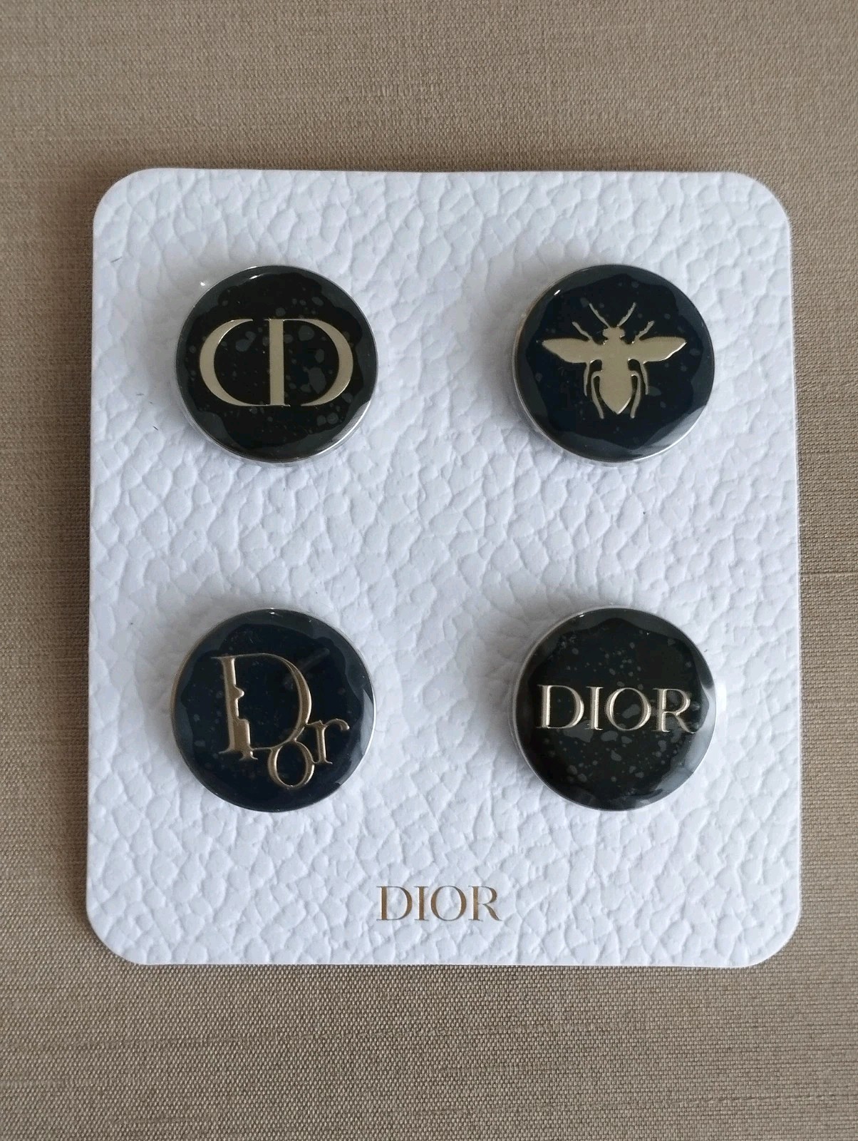 Christian Dior Novelty Pin Lapel Set of 4 Black Pin Badge w/BOX NEW from JAPAN