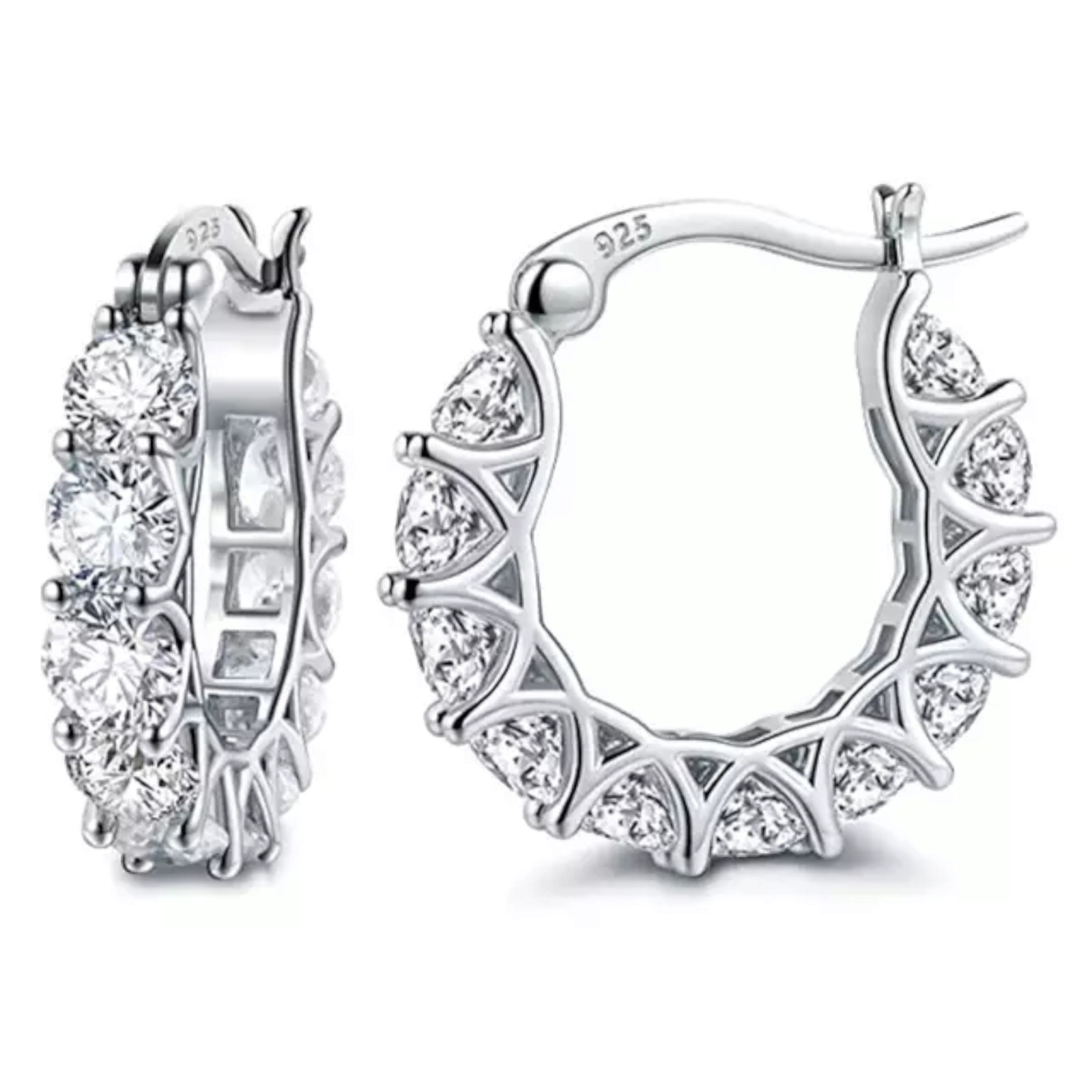 Gold, Silver Plated Hoop Earrings With Cubic Zirconia Unisex, Women, Men