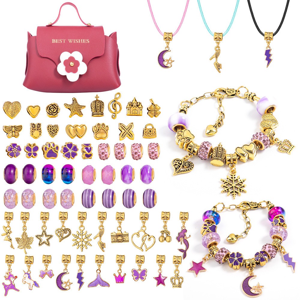 Christmas Gift Retro Gold Children Bracelet Set Pink Handbag Women Beaded