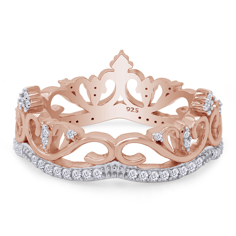 Crown Wedding Band Ring Simulated Diamond 14k Rose Gold Plated Sterling Silver