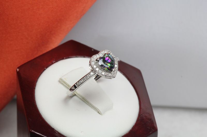 1.0 CTW STERLING SILVER HEART CUT CZ MYSTIC RAINBOW TOPAZ Promise Purity RING