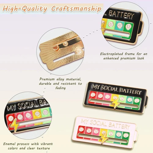 Funny Social Battery Pin Interactive Mood Slider Expression Badge Brooch