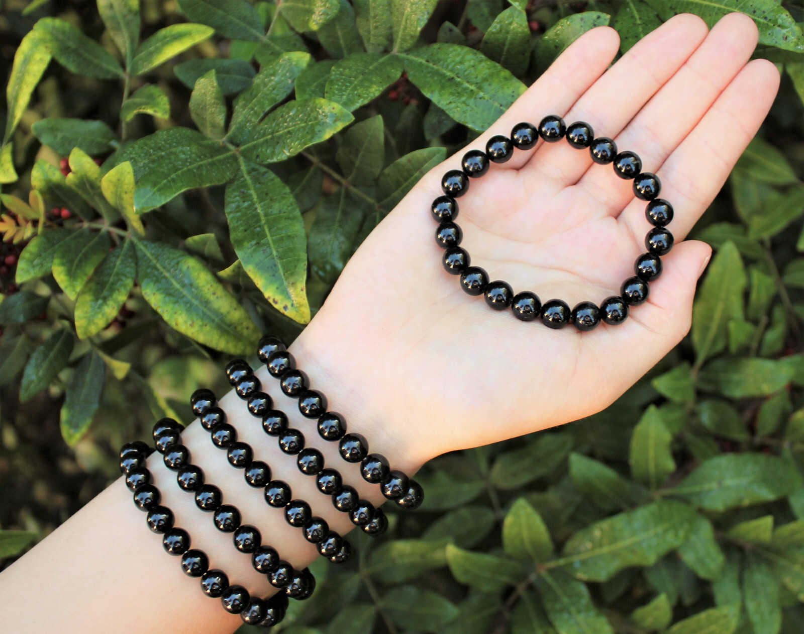 Jet Bead Bracelet: 8 mm Round Crystals (Jet Bracelet, Jet Gemstone Bracelet)