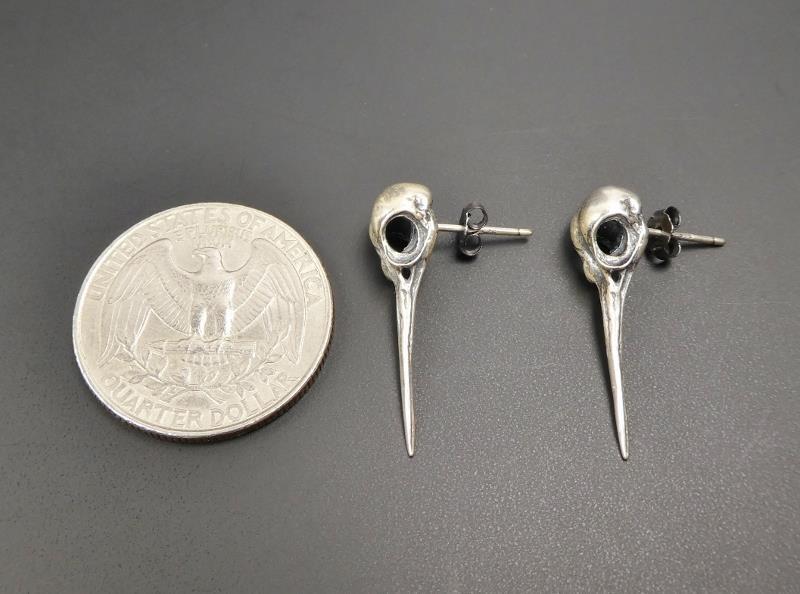 Handmade 925 Sterling Silver Hummingbird Skull Stud Post Earrings Unique Gothic
