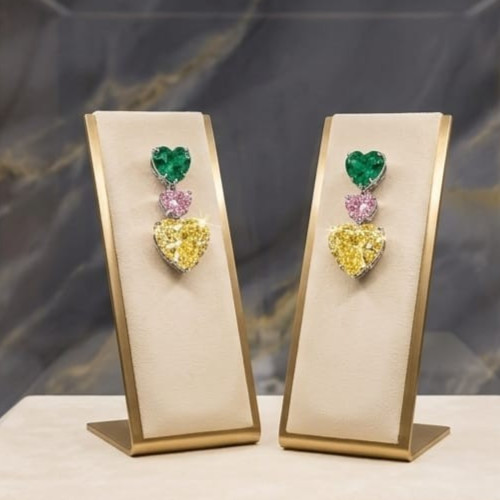 8Ct Heart Cut Simulated Yellow Citrine Stud/Drop Earrings 14K White Gold Plated