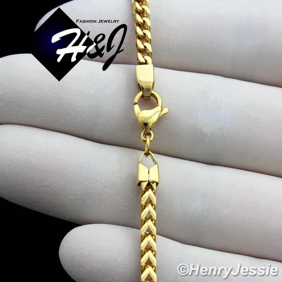20″MEN Stainless Steel 2mm Gold Plated Franco Box Curb Necklace Cross Pendant*29