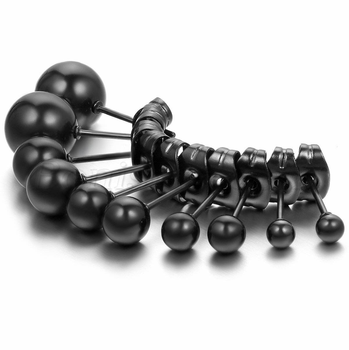 Unisex Simple Black Stainless Steel Round Ball Ear Studs Charm Earrings 3-8mm