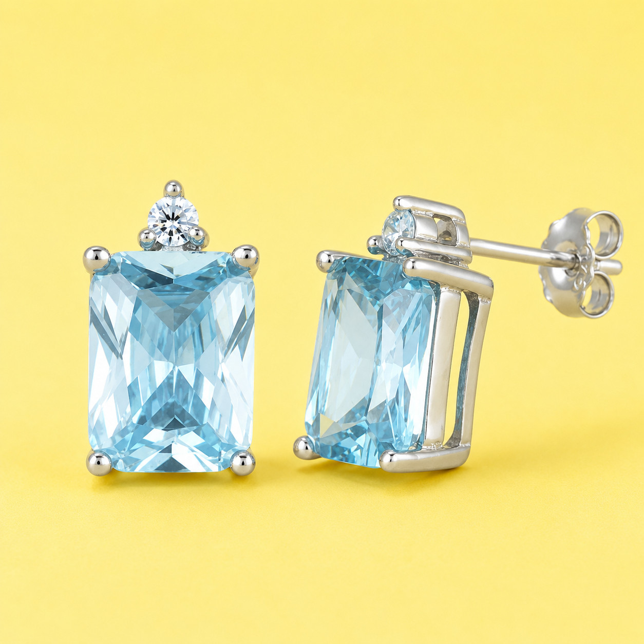 7ct Stunning Emerald Cut Aquamarine Stud Wedding Earrings Solid Sterling Silver