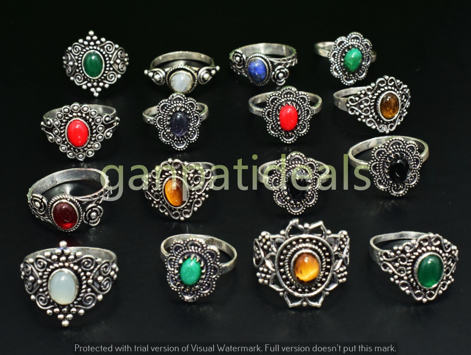 1000pcs Lot Moonstone & Mix Gemstone Rings 925 Silver Plated Jewelry Lots