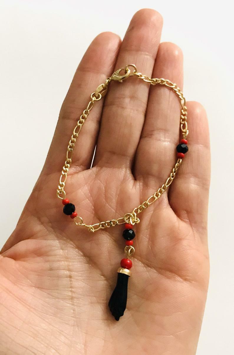 18K Gold Filled Azabache Bracelet Unisex Adult 6.75″ /Pulsera Azabache 6.75″-B46