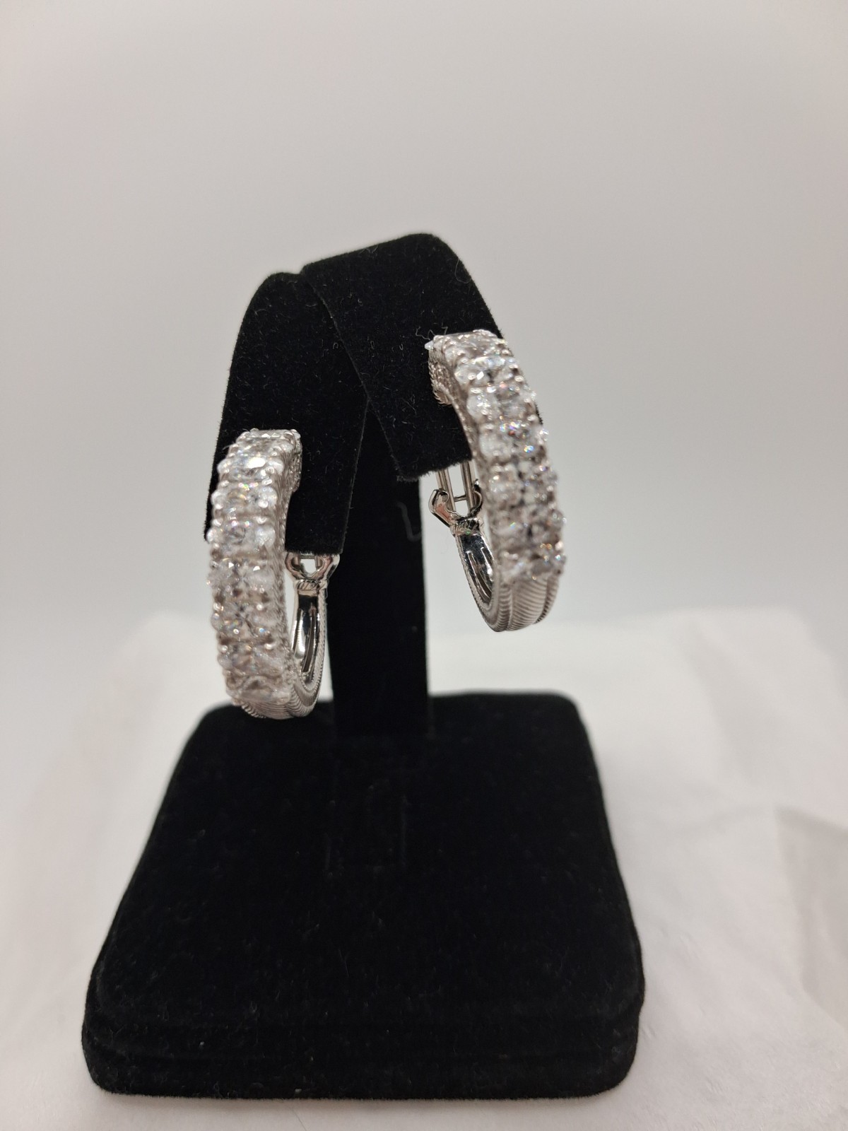 Judith Ripka Sterling 118 Facet DBL Brilliant Diamonique (CZ) Hoop Earrings, 1″L