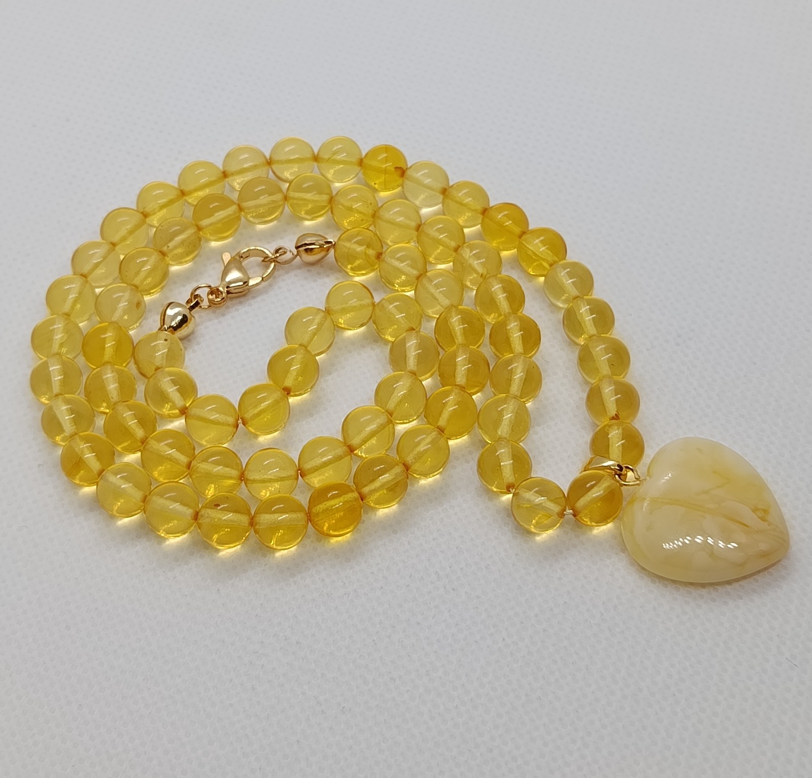 Gunuine Baltic Amber Yellow Multicolor Round Beads Necklace Heart 15.7g