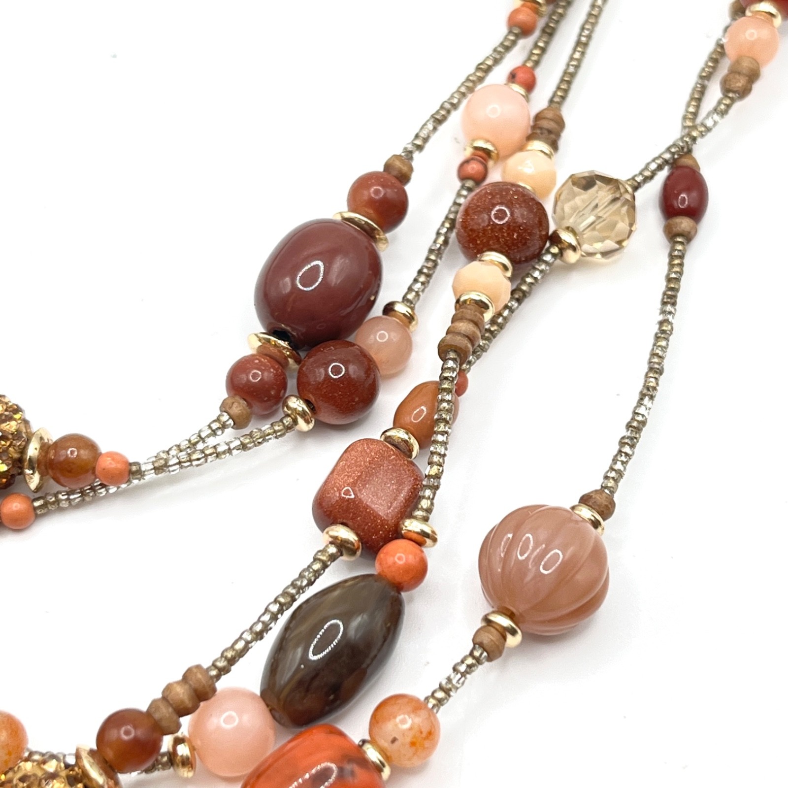 Chico’s Multi Strand Warm Orange Red Pink Mixed Materials Boho Necklace 20″