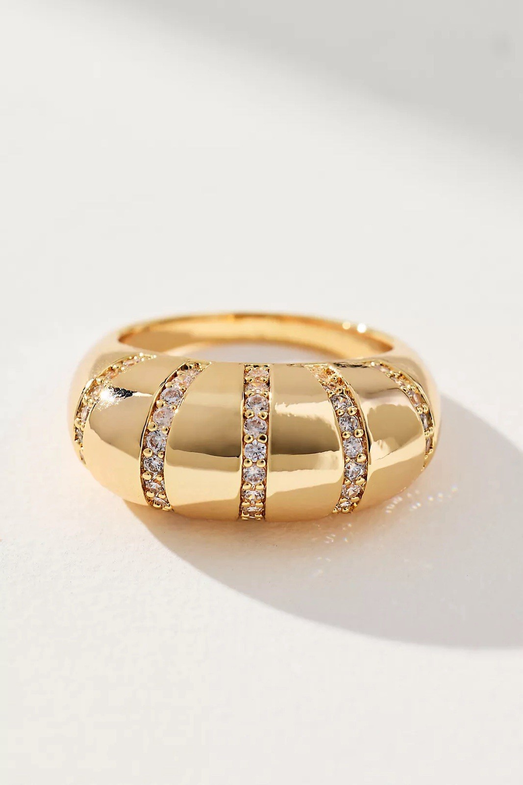 Anthropologie Pave Cocktail Ring 14k Gold Plated Size 7 Cubic Zirconia Statement