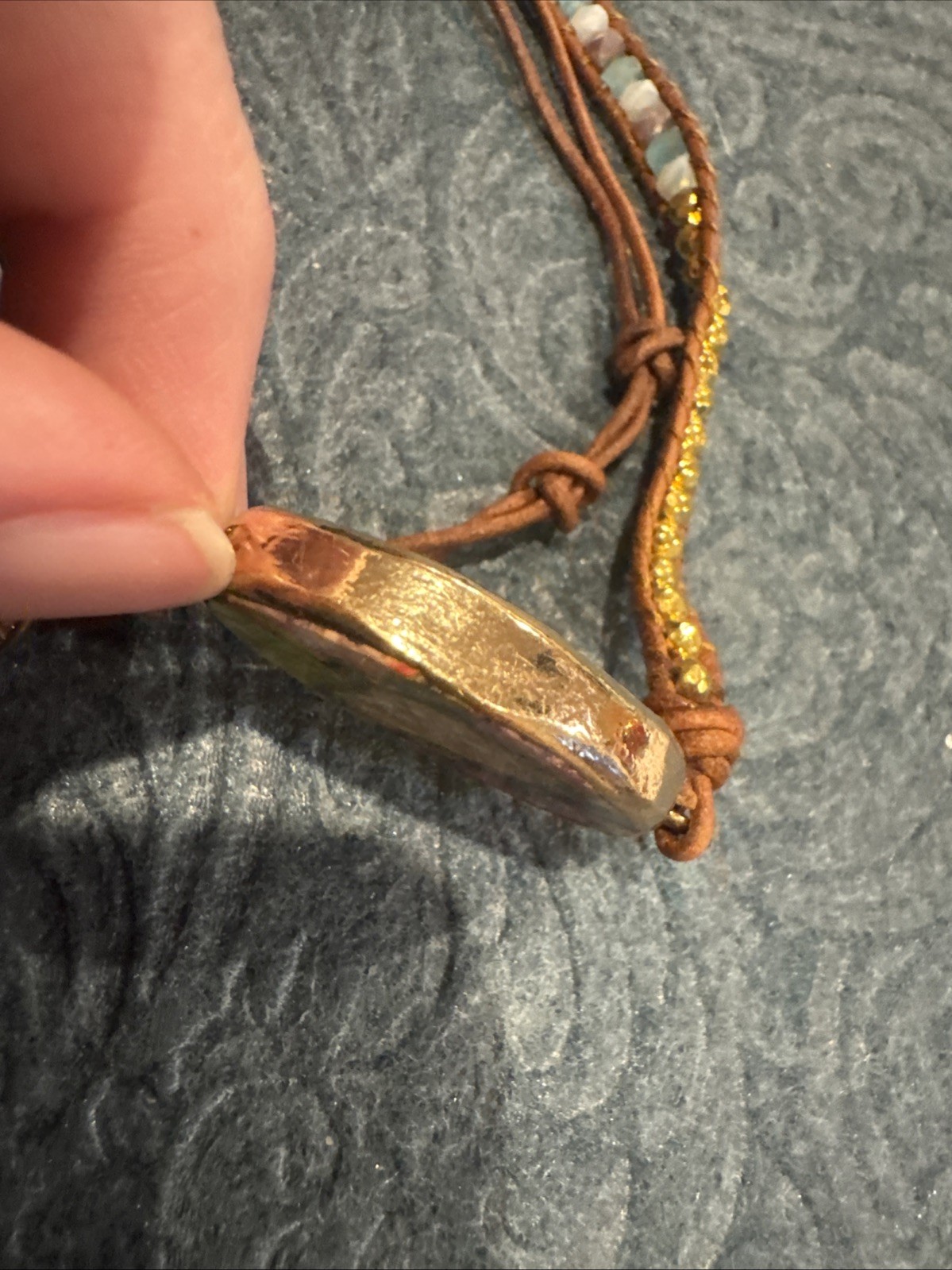 Leather And Mixed Stone Wrap Gold Tone Wrap Bracelet