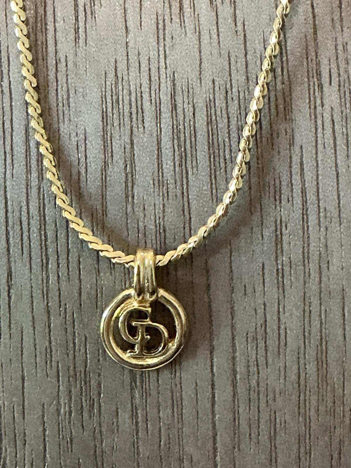 Auth Christian Dior CD Logo Accessory Vintage Pendant Necklace Gold Plated GOOD