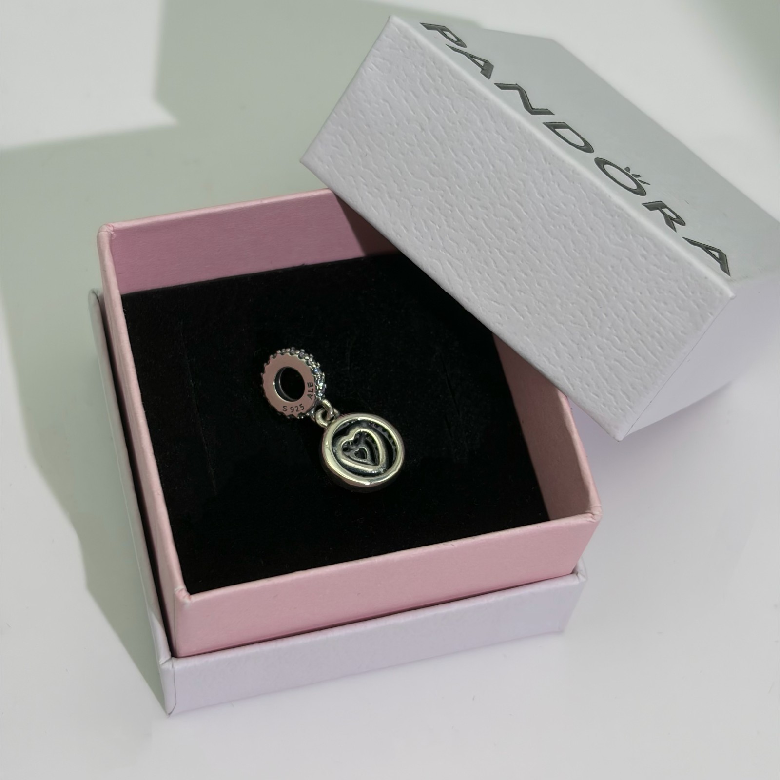 100% NEW 791476C01 PANDORA Sparkling Double Halo Heart Dangle Charm WITH BOX