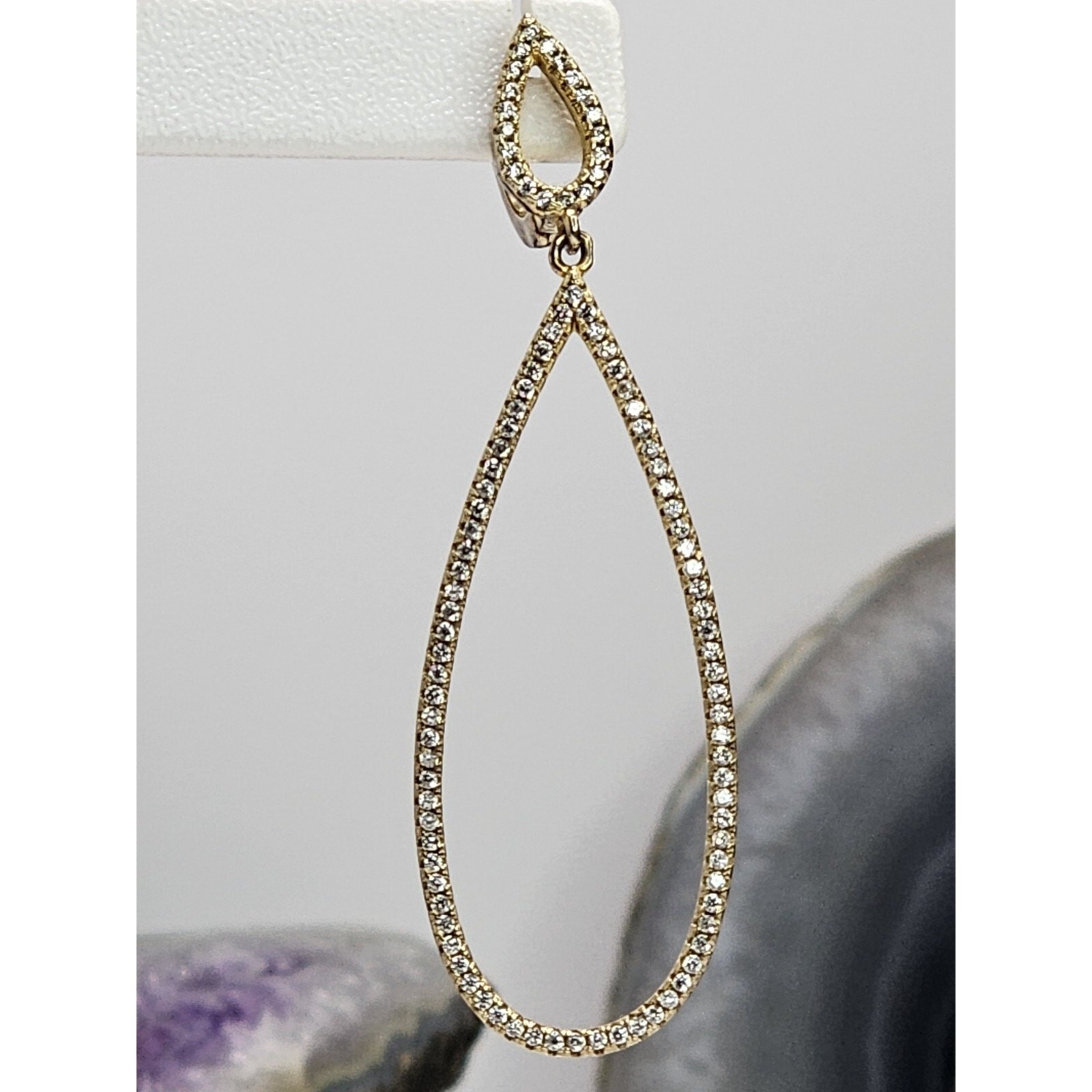 925 Sterling Silver – Gold Plated – CZ Double Halo Drop Earrings [Plating Wear]