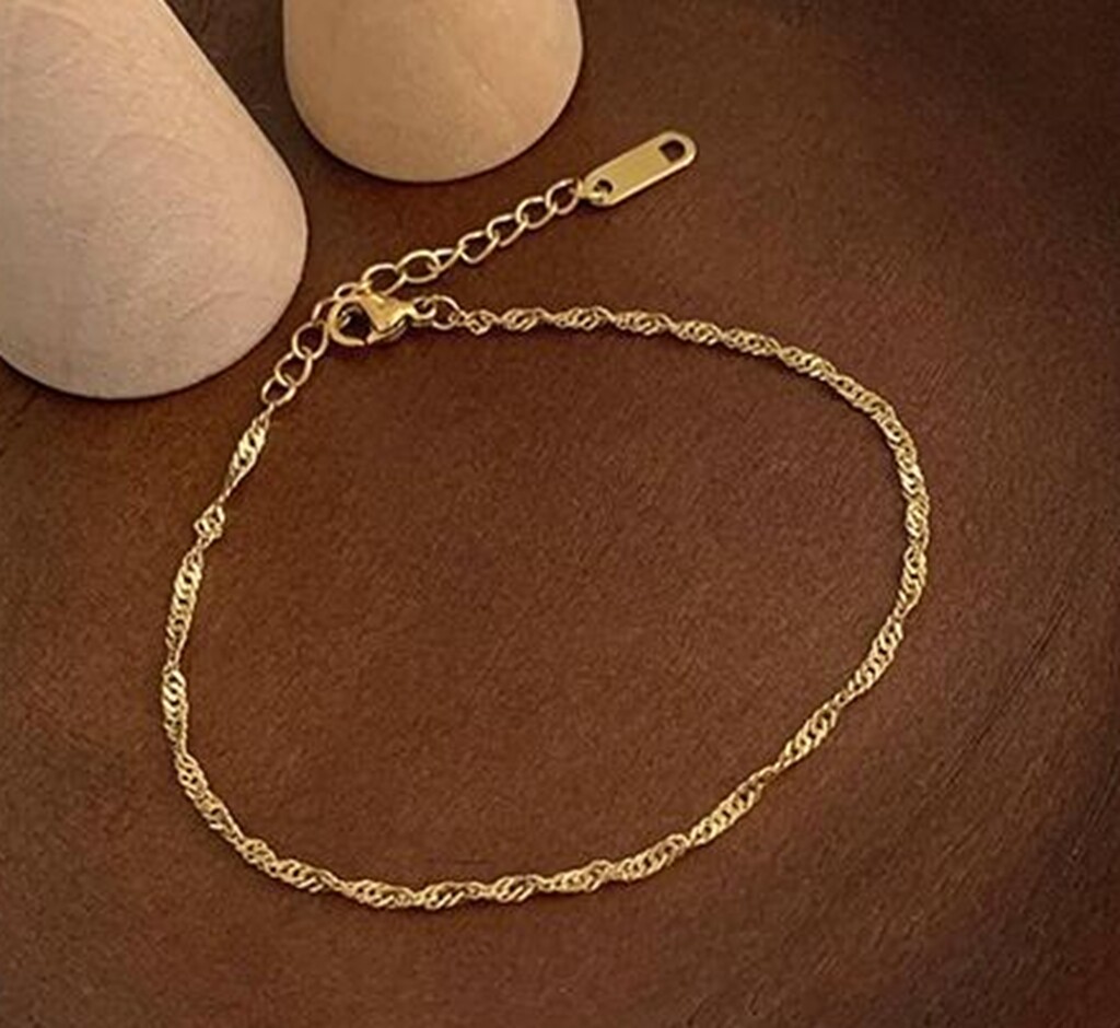 Women Gold Plated Titanium Stainless Steel Twist Gold Anklet Foot Bracelet 8-10″