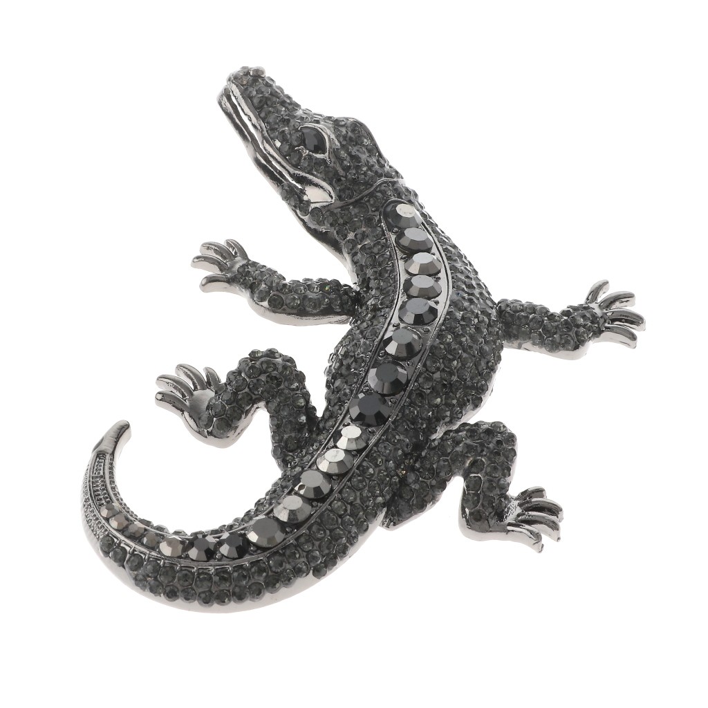Hematite Tone Alloy Metal Large Alligator Rhinestone Brooch P1626-HBD